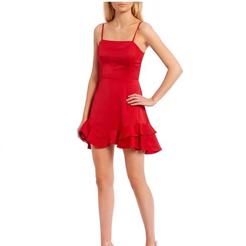 Juniors size 11 red dress NWT. spaghetti strap flare satin open tie back